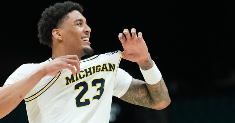 Yaxel Lendeborg, Michigan forward, dominated in a win at Maryland.(Kirby Lee)