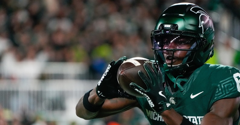 Michigan State Spartans wide receiver Nick Marsh (6) warms up prior to a game against the Michigan Wolverines at Spartan Stadium. - Brendan Mullin, USA TODAY Sports