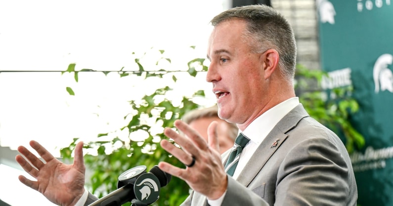 Michigan State's new football coach Pat Fitzgerald speaks during his introductory press conference on Tuesday, Dec. 2, 2025, at the Tom Izzo Football Building in East Lansing. - Nick King, USA TODAY Sports