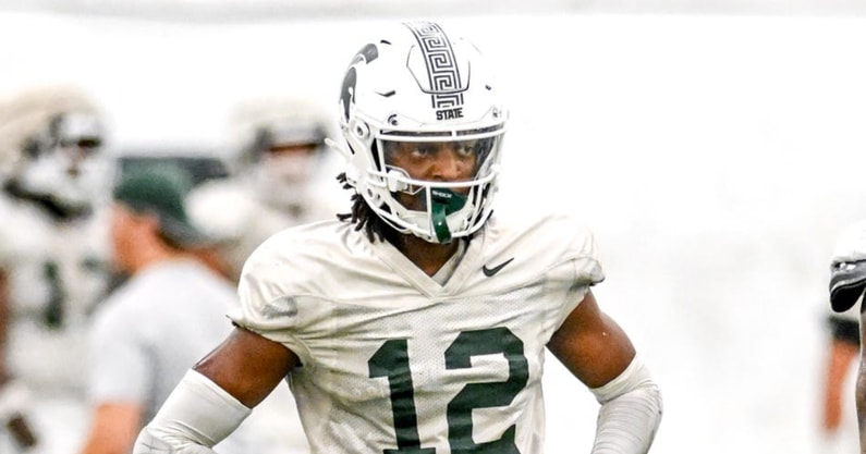 Michigan State defensive back Justin Denson Jr. looks on during camp on Monday, Aug. 5, 2024, at the indoor practice facility in East Lansing. - Nick King, USA TODAY Sports