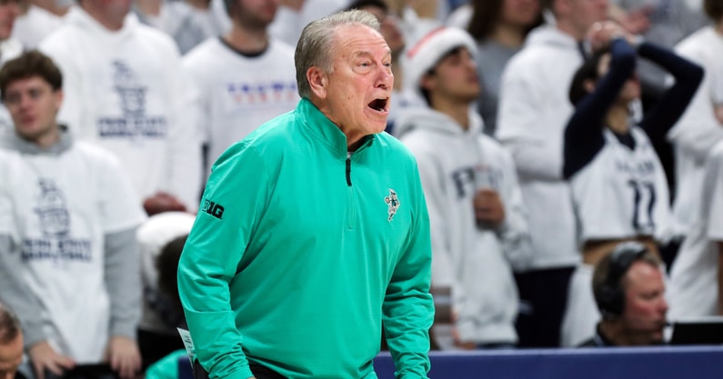Michigan State Spartans head coach Tom Izzo reacts from the bench during the first half against the Penn State Nittany Lions at Bryce Jordan Center. - Matthew O'Haren, USA TODAY Sports