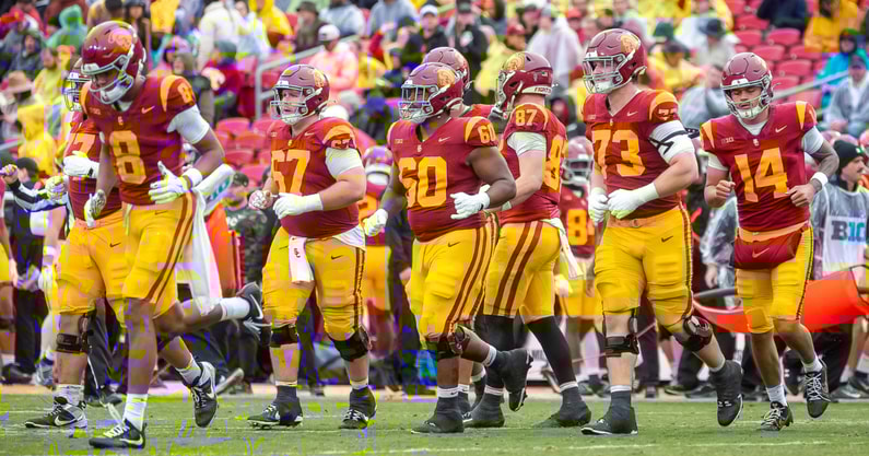 USC Trojans offense takes the field against Iowa