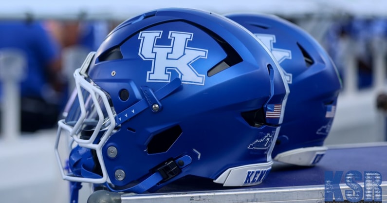 Kentucky football helmet on the sideline, via Dr. Michael Huang, KSR