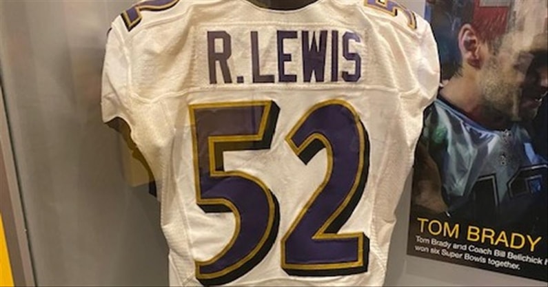 Ray Lewis jersey in Pro Football Hall of Fame (photo by Jim Martz)