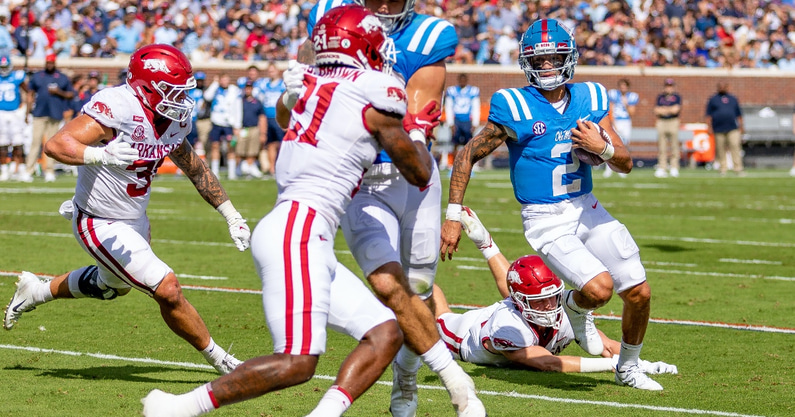 arkansas-razorbacks-head-coach-sam-pittman-praises-ole-miss-rebels-quarterback-matt-corral-for-performance-vs-arkansas