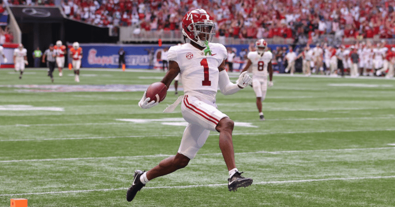 Jameson Williams sprints into the end zone for one of his 15 touchdowns at Alabama