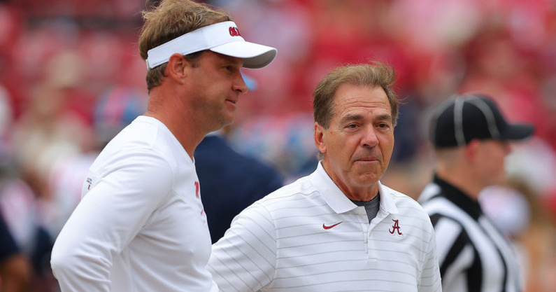Lane Kiffin calls out Texas A&M doubles down on Nick Saban NIL recruiting claim Jimbo fisher