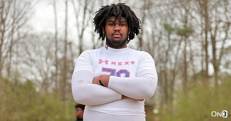 Four-star offensive lineman Juan Gaston, a South Carolina target, is pictured at his high school (Photo: Chad Simmons | On3)`