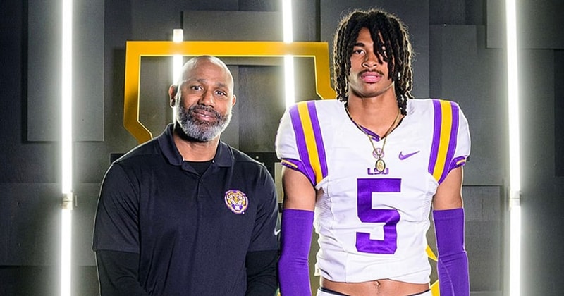 LSU secondary coach Corey Raymond and 5-star+ commit DJ Pickett
