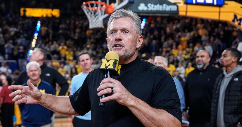 Michigan Wolverines football head coach Kyle Whittingham at the U-M vs. USC basketball game. (Photo by Junfu Han / USA TODAY NETWORK via Imagn Images)