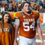 Texas OL Cole Hutson suited up for pregame warmups vs. Tennessee