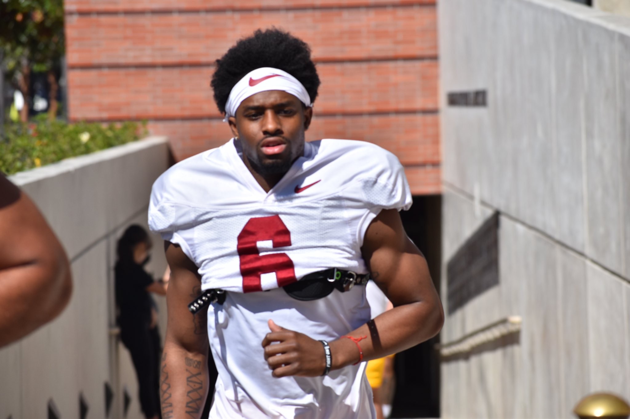 USC cornerback Mekhi Blackmon heads out to Howard Jones Field for a spring ball practice with the Trojans