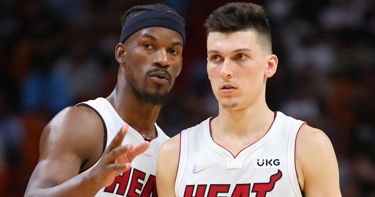 Tyler Herro and Jimmy Butler discussing how best to ravage to poor unsuspecting defense