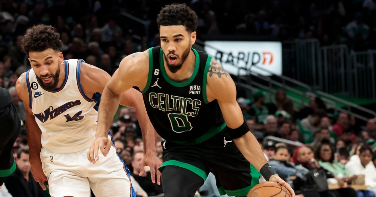 WATCH: Jayson Tatum and Mac Jones share moment on court after