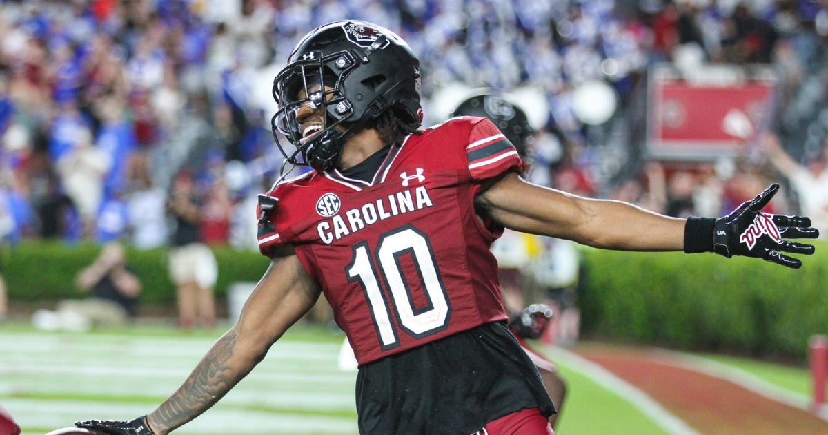 South Carolina wide receiver Ahmarean Brown celebrates after scoring a special teams touchdown