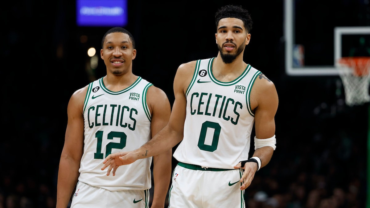 WATCH: Jayson Tatum and Mac Jones share moment on court after