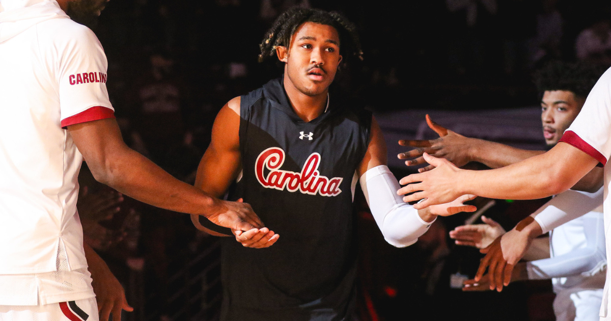 South Carolina guard Meechie Johnson gets introduced at a South Carolina basketball game