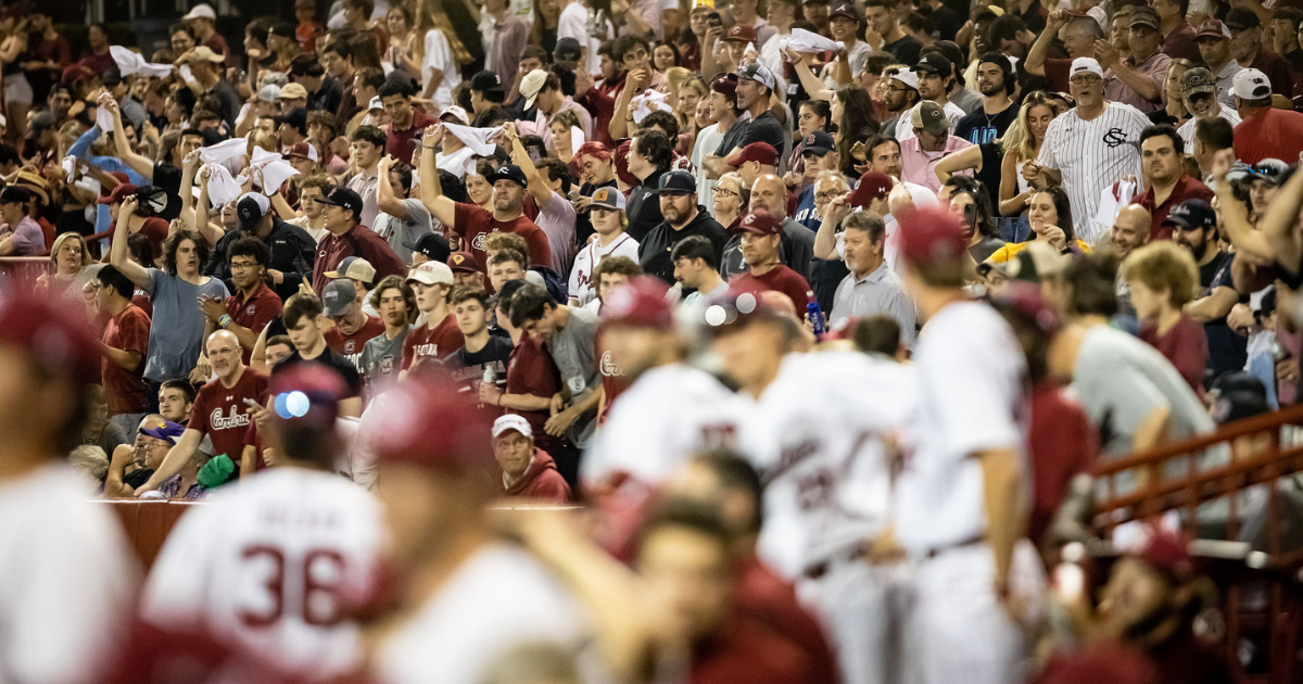 South Carolina fans cheer during a win over LSU at Founders Park