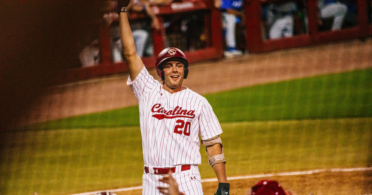 South Carolina slugger Ethan Petry celebrates a home run in the NCAA Tournament