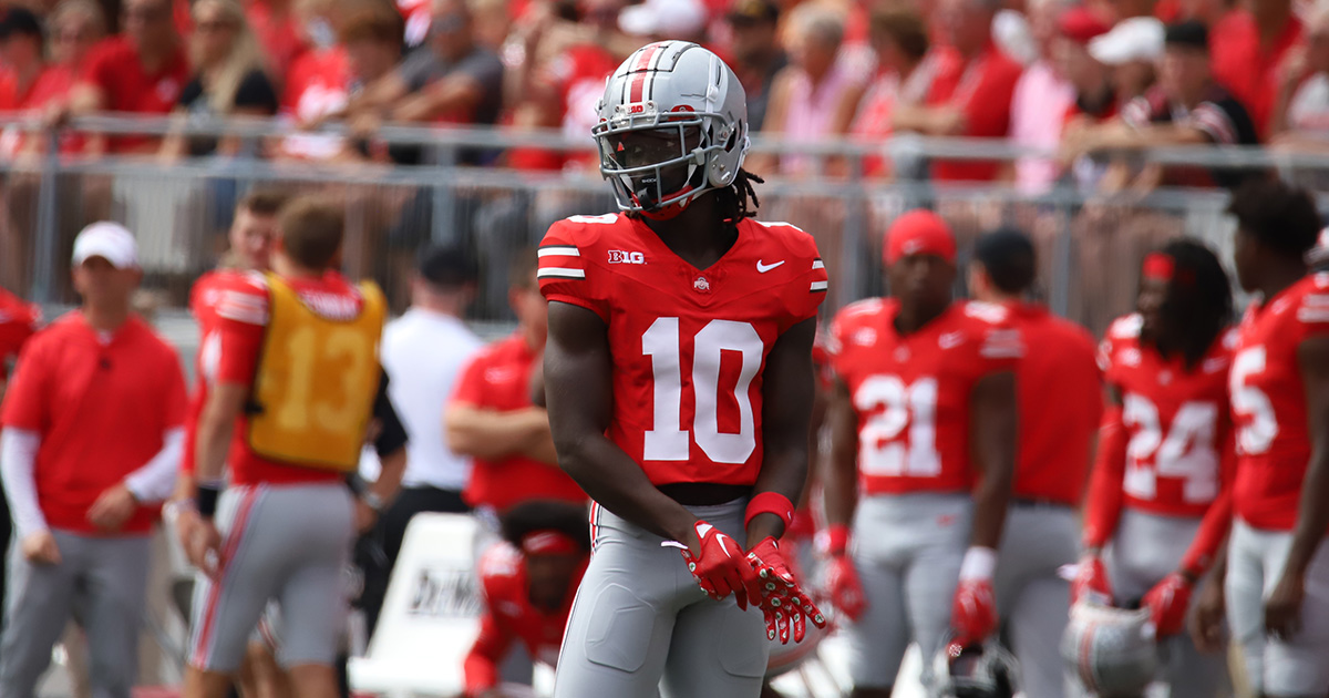 Lettermen Row on X: First look at the Scarlet color rush uniforms Ohio  State is rocking tonight:  / X