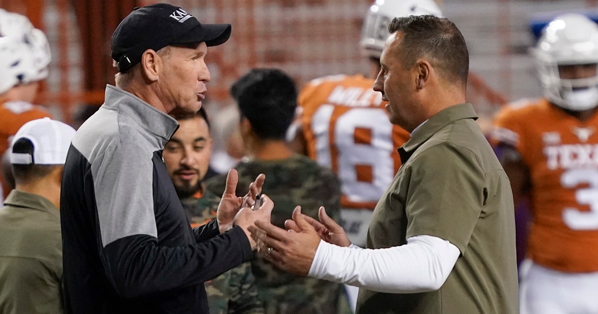 Kansas coach Lance Leipold and Texas coach Steve Sarkisian