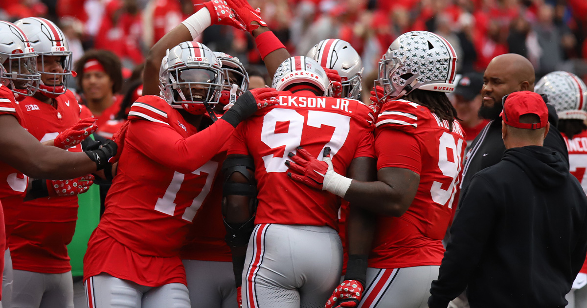 Lettermen Row on X: First look at the Scarlet color rush uniforms Ohio  State is rocking tonight:  / X