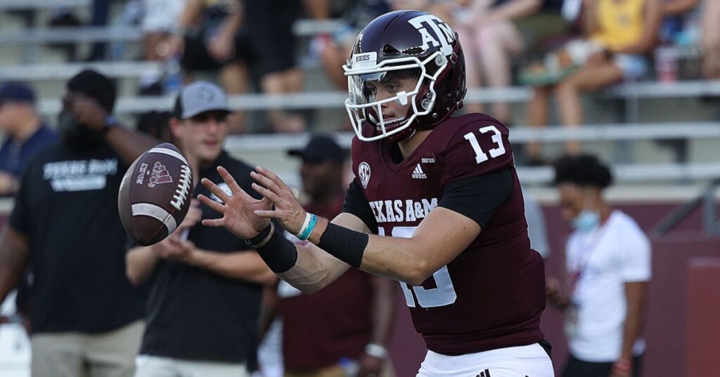 watch-texas-a&m-quarterback-haynes-king-throws-first-touchdown-pass-kent-state-jimbo-fisher