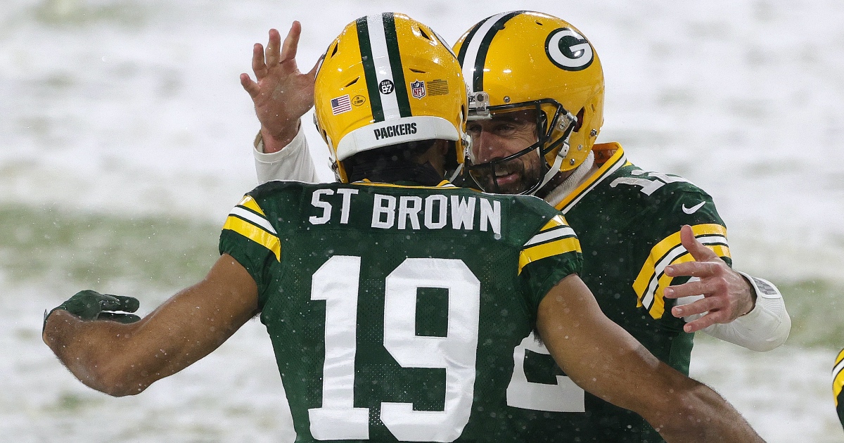 The Sporting News on X: Brothers Amon-Ra St. Brown (Lions WR) and  Equanimeous St. Brown (Packers WR) are facing each other, so the family  came prepared with dual jerseys 