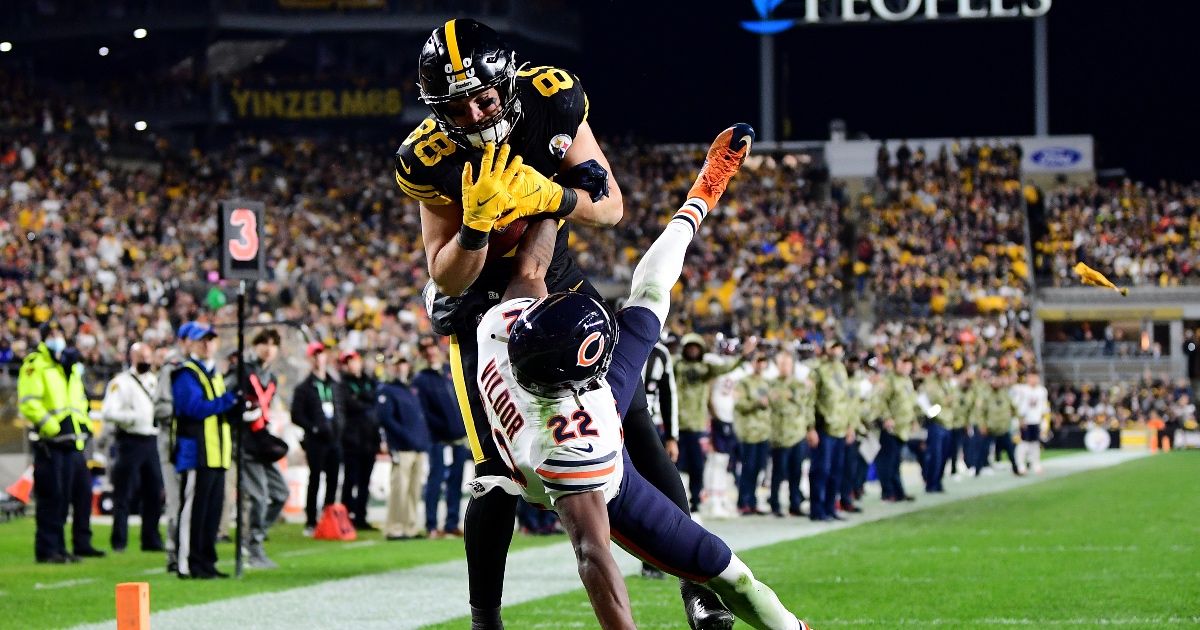 Pittsburgh Steelers tight end Pat Freiermuth (88) celebrates after catching  a touchdown pass against the Detroit Lions during an NFL football game,  Saturday, Aug. 21, 2021 in Pittsburgh, PA (AP Photo/Matt Durisko