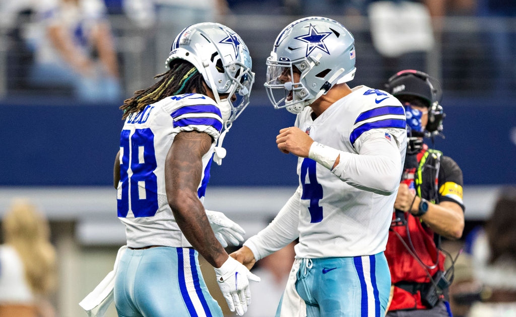 Dallas Cowboys' Dak Prescott celebrates a touchdown during the