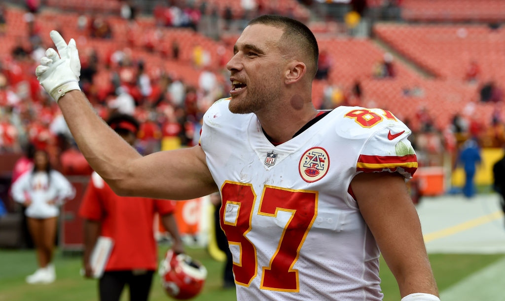 Kansas City Chiefs quarterback Patrick Mahomes reacts to Taylor Swift being  in attendance on behalf of tight end Travis Kelce