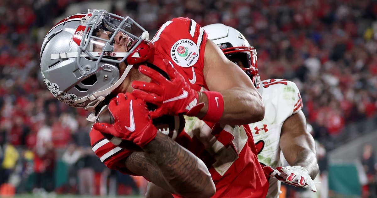 Ohio State receiver Jaxon Smith-Njigba celebrates a touchdown during an  NCAA college spring football game Saturday, April 16, 2022, in Columbus,  Ohio. (AP Photo/Jay LaPrete Stock Photo - Alamy