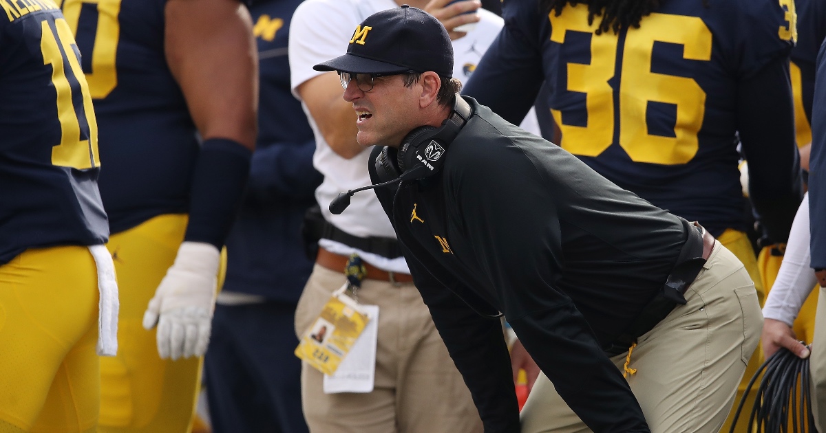 Vikings talk with Michigan's Jim Harbaugh, interview Giants