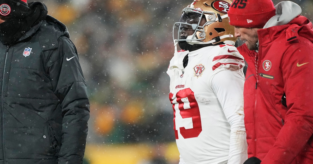 Deebo Samuel of the San Francisco 49ers reacts after a play against News  Photo - Getty Images