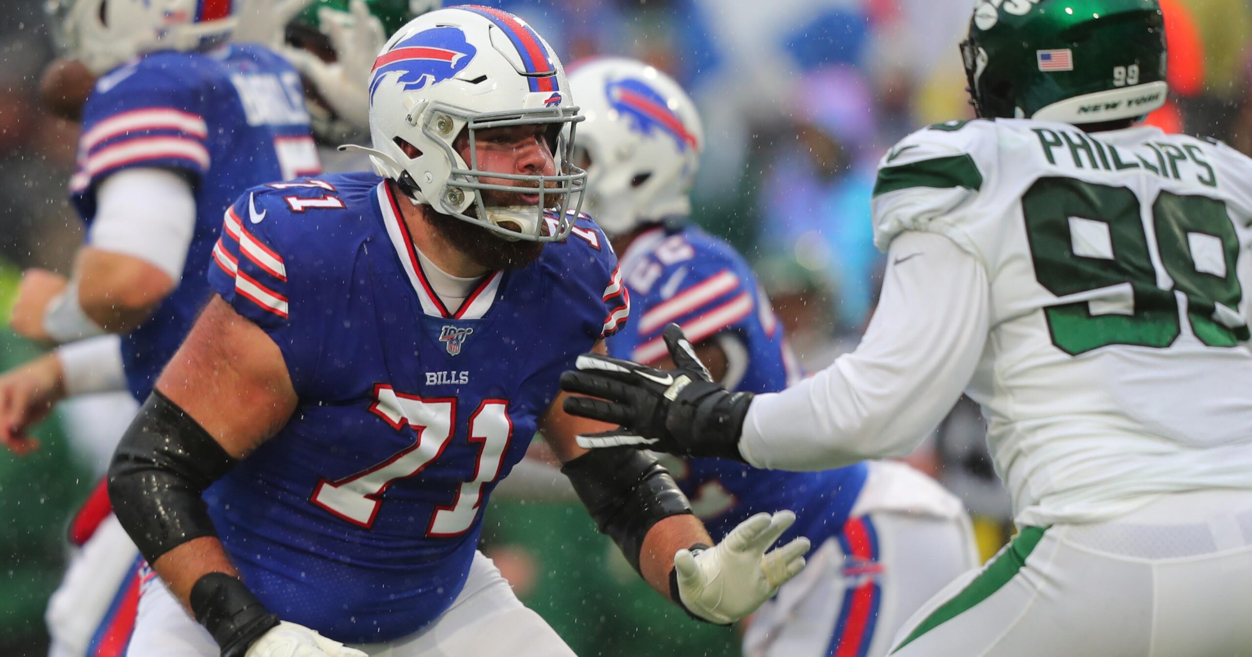 Ryan Bates of the Buffalo Bills walks off the field after a game