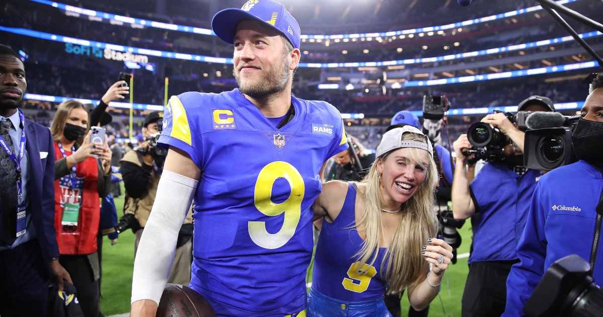 Matthew Stafford's wife Kelly embraces Rams QB on field