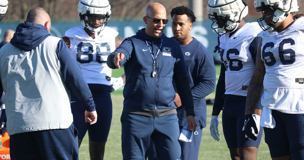 Penn State head coach James Franklin instructs his players