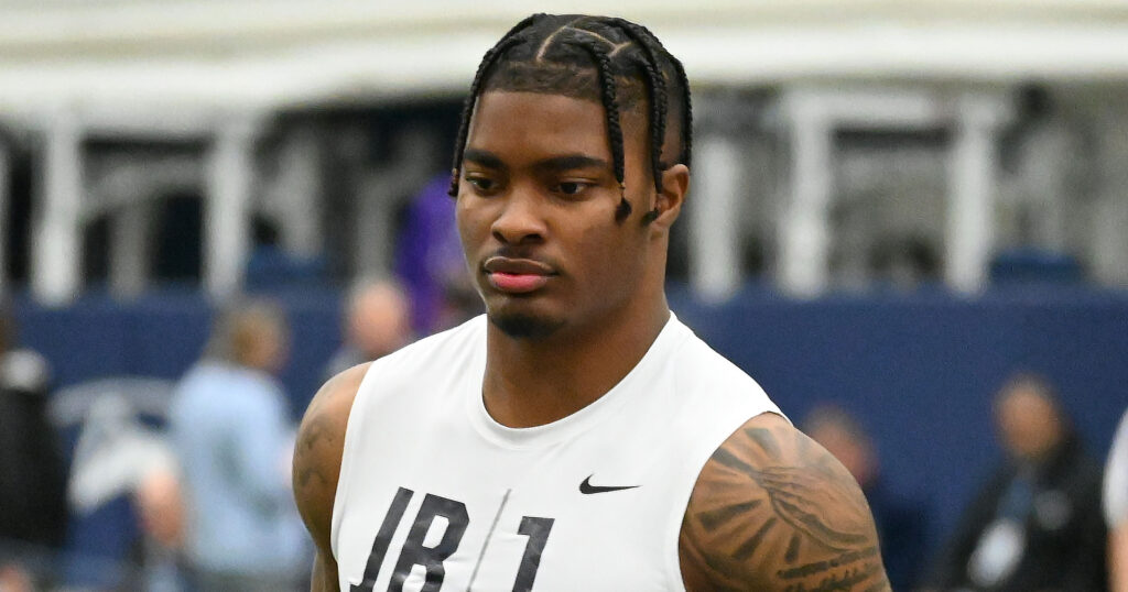 Safety Jaquan Brisker performs at Penn State Pro Day