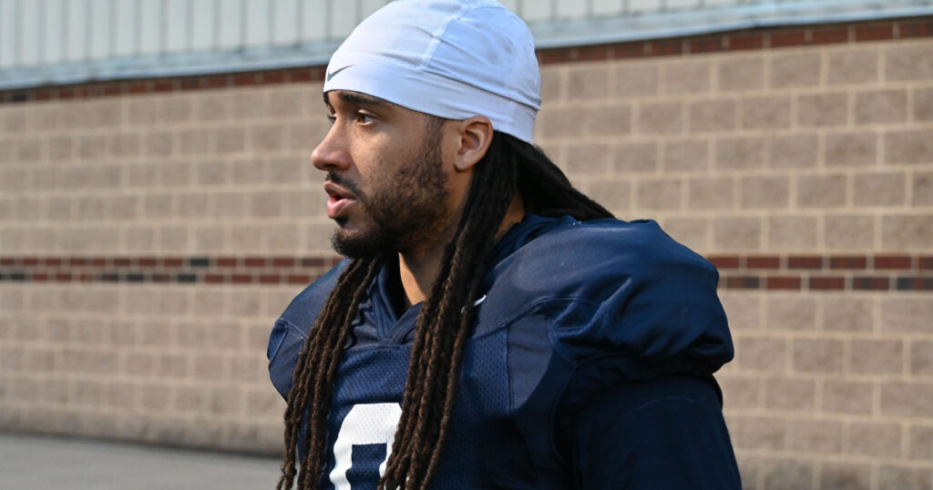 Penn State linebacker Jonathan Sutherland meets with media