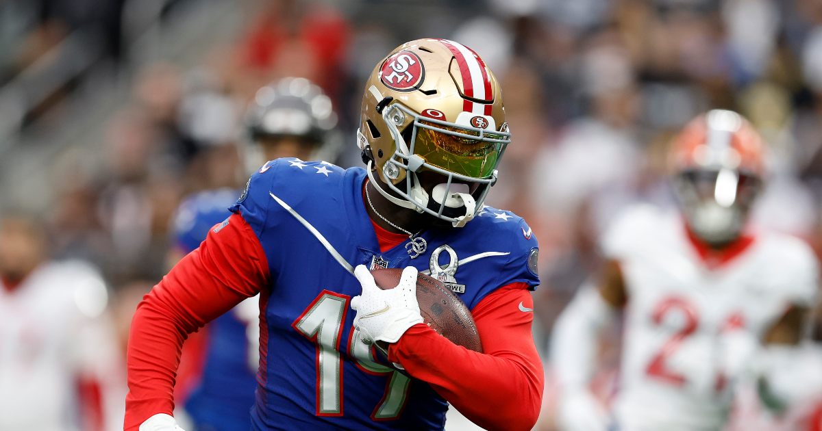 Deebo Samuel of the San Francisco 49ers reacts after a play against News  Photo - Getty Images