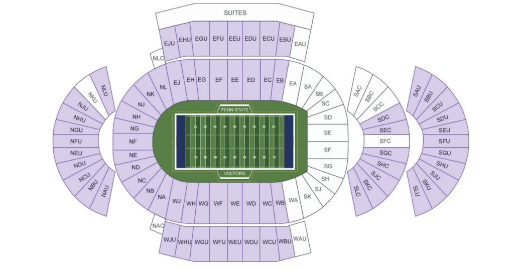 The Beaver Stadium seating chart at Penn State. 