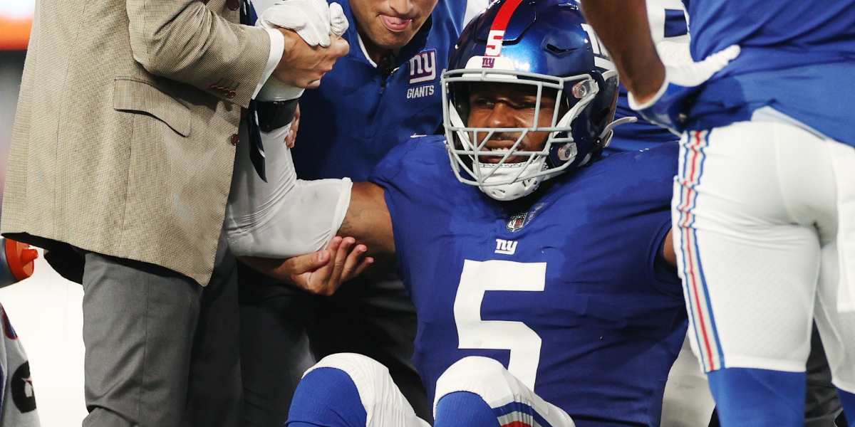 New York Giants defensive end Kayvon Thibodeaux (5) during the first half  of a preseason NFL