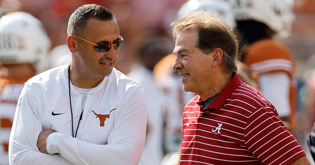 Texas HC Steve Sarkisian, Alabama HC Nick Saban