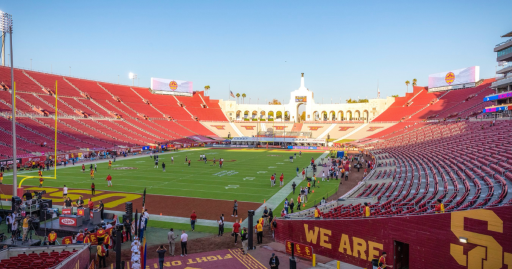 The Los Angeles Memorial Coliseum before USC's home game against Fresno State