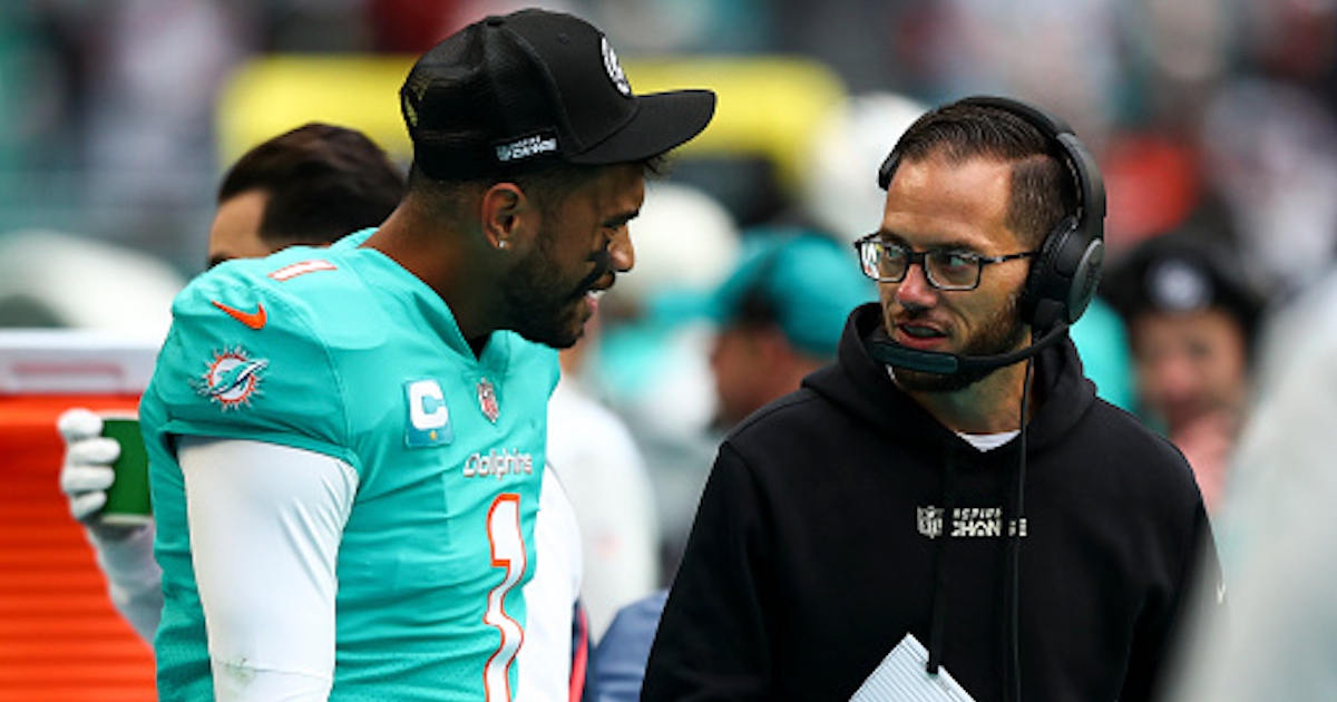 Head coach Mike McDaniel of the Miami Dolphins looks on against the News  Photo - Getty Images