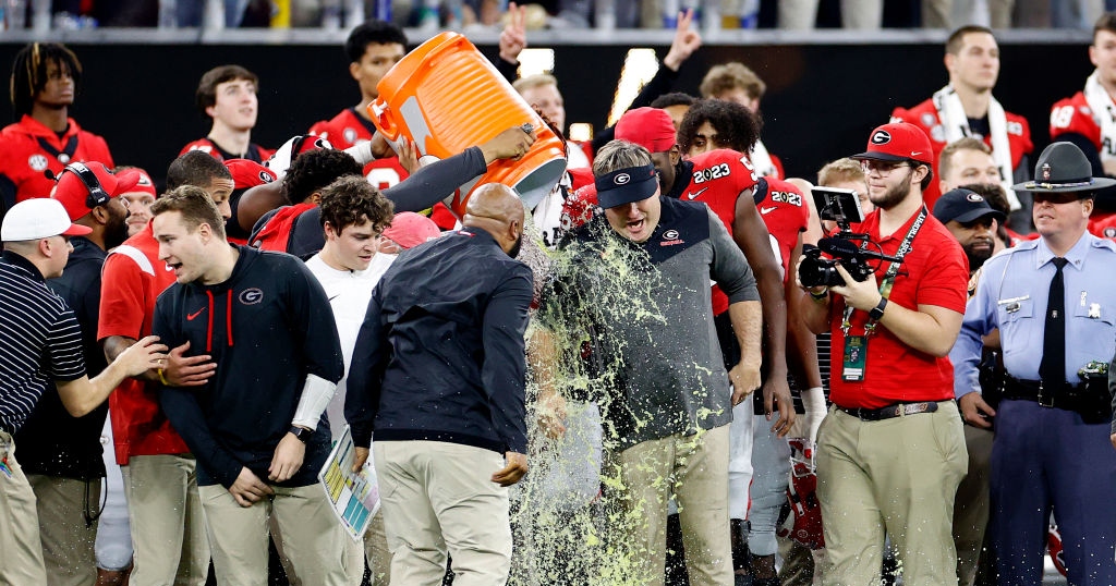 Georgia's Kirby Smart looked mad over Gatorade bath following