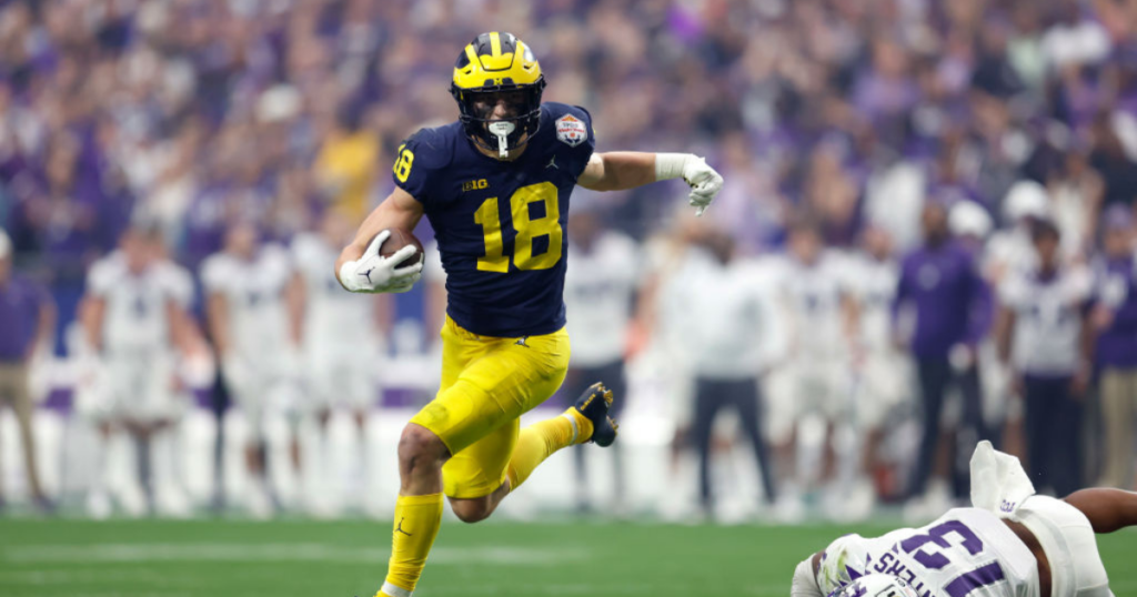 Michigan sophomore tight end Colston Loveland could be one of U-M's all-time greats at the position. (Photo by Chris Coduto/Getty Images)