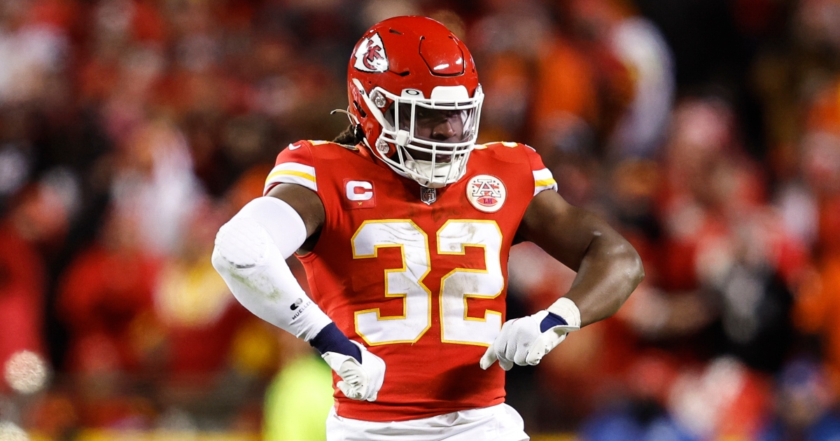 Kansas City Chiefs linebacker Nick Bolton jars the ball away - Gold Medal  Impressions