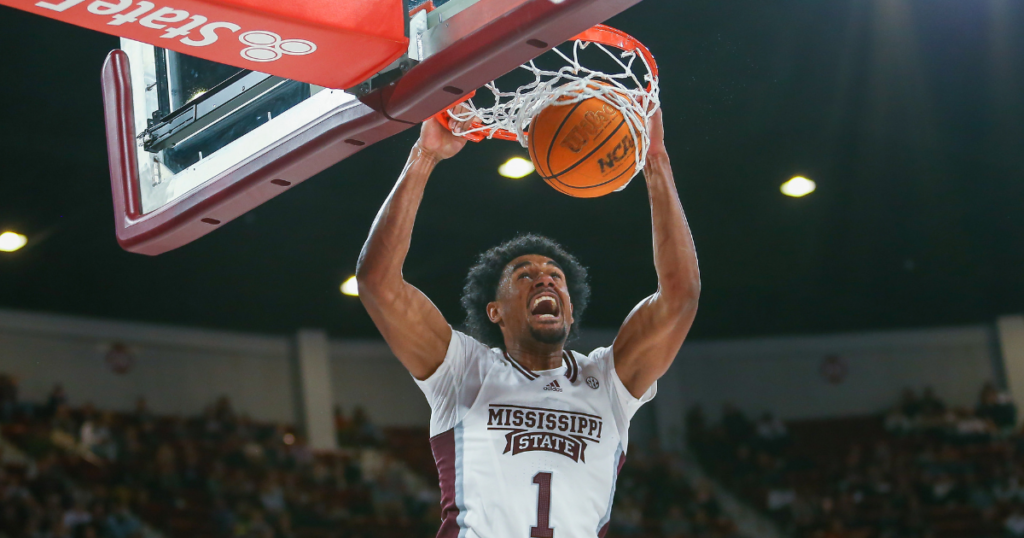 Mississippi State forward Tolu Smith dunks in the Bulldogs' win over TCU