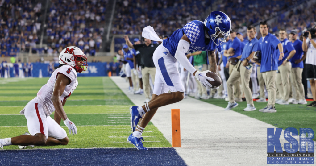 Kentucky wide receiver Dane Key celebrates a touchdown